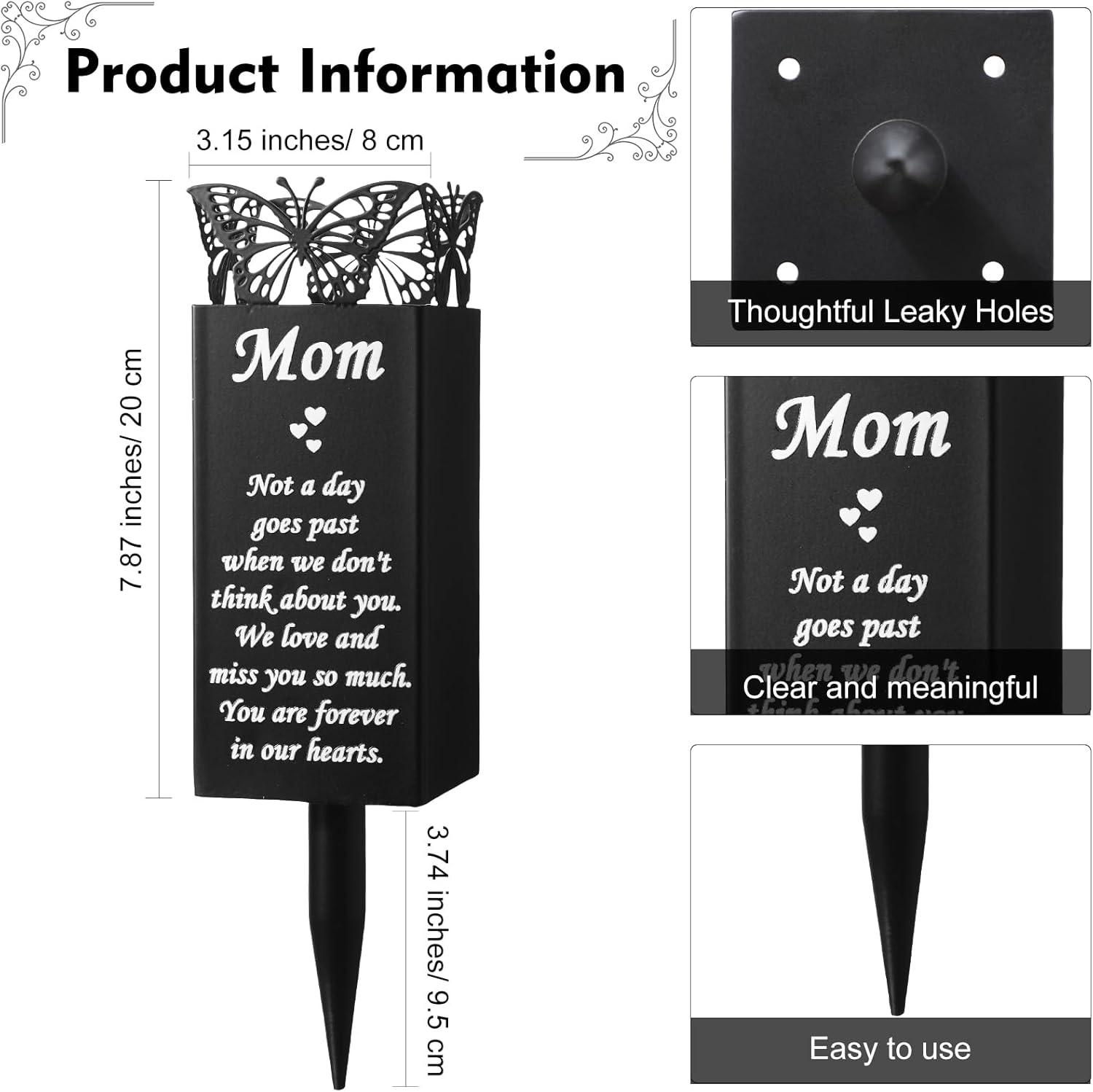 imageGeosar Cemetery Vases for Grave Metal Flower Butterfly Cemetery Vases Memorial Flower Holder with Spike Grave Marker Floral Cemetery Decorations for Grave Lawn Yard Outdoor FuneralMomMom