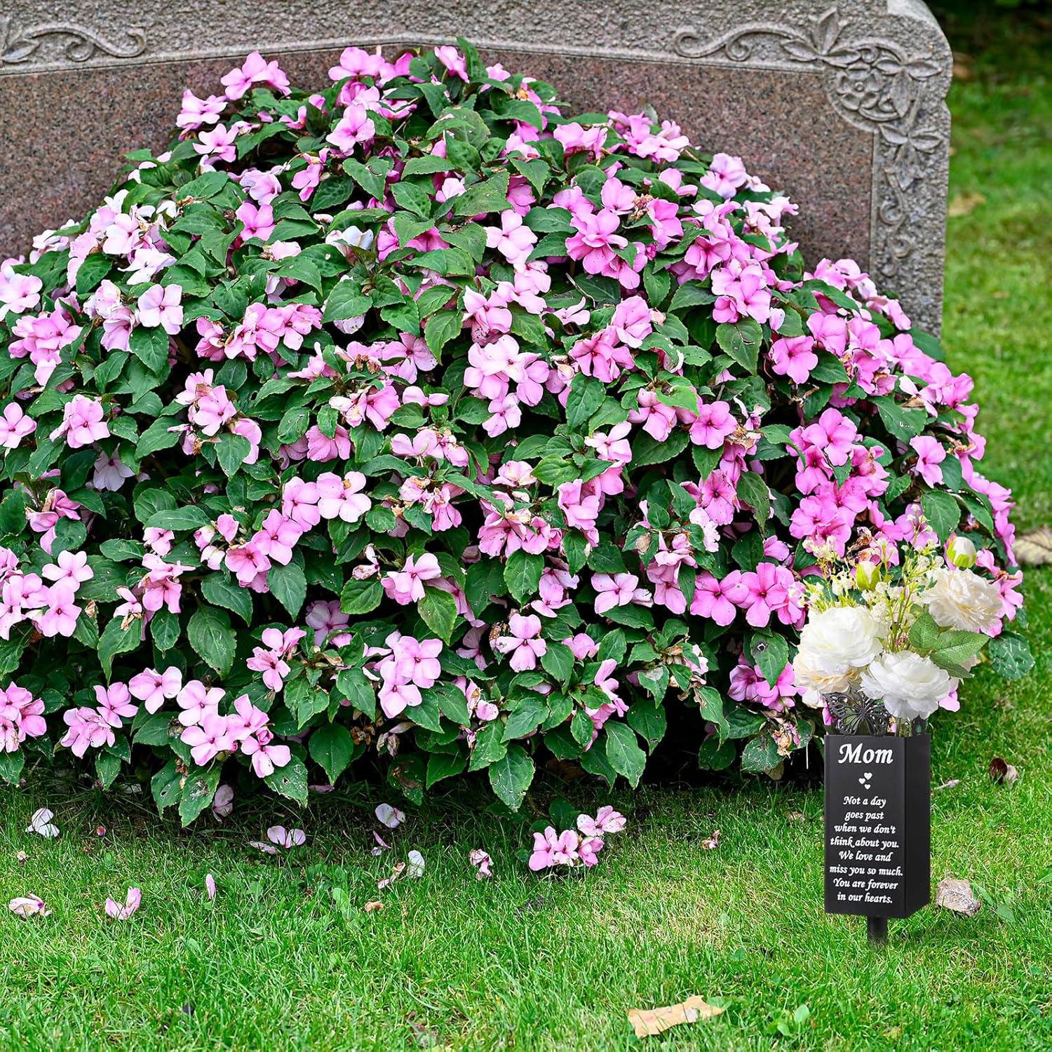 imageGeosar Cemetery Vases for Grave Metal Flower Butterfly Cemetery Vases Memorial Flower Holder with Spike Grave Marker Floral Cemetery Decorations for Grave Lawn Yard Outdoor FuneralMomMom