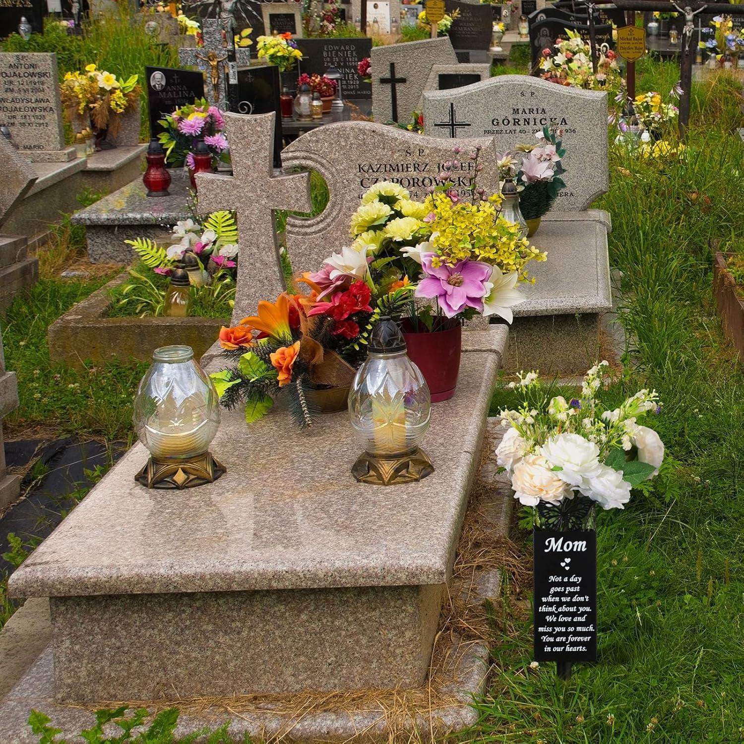 imageGeosar Cemetery Vases for Grave Metal Flower Butterfly Cemetery Vases Memorial Flower Holder with Spike Grave Marker Floral Cemetery Decorations for Grave Lawn Yard Outdoor FuneralMomMom