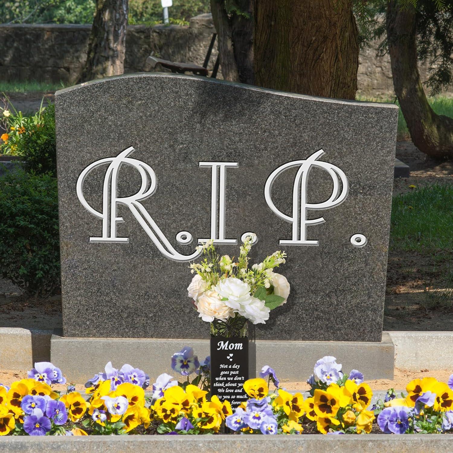 imageGeosar Cemetery Vases for Grave Metal Flower Butterfly Cemetery Vases Memorial Flower Holder with Spike Grave Marker Floral Cemetery Decorations for Grave Lawn Yard Outdoor FuneralMomMom