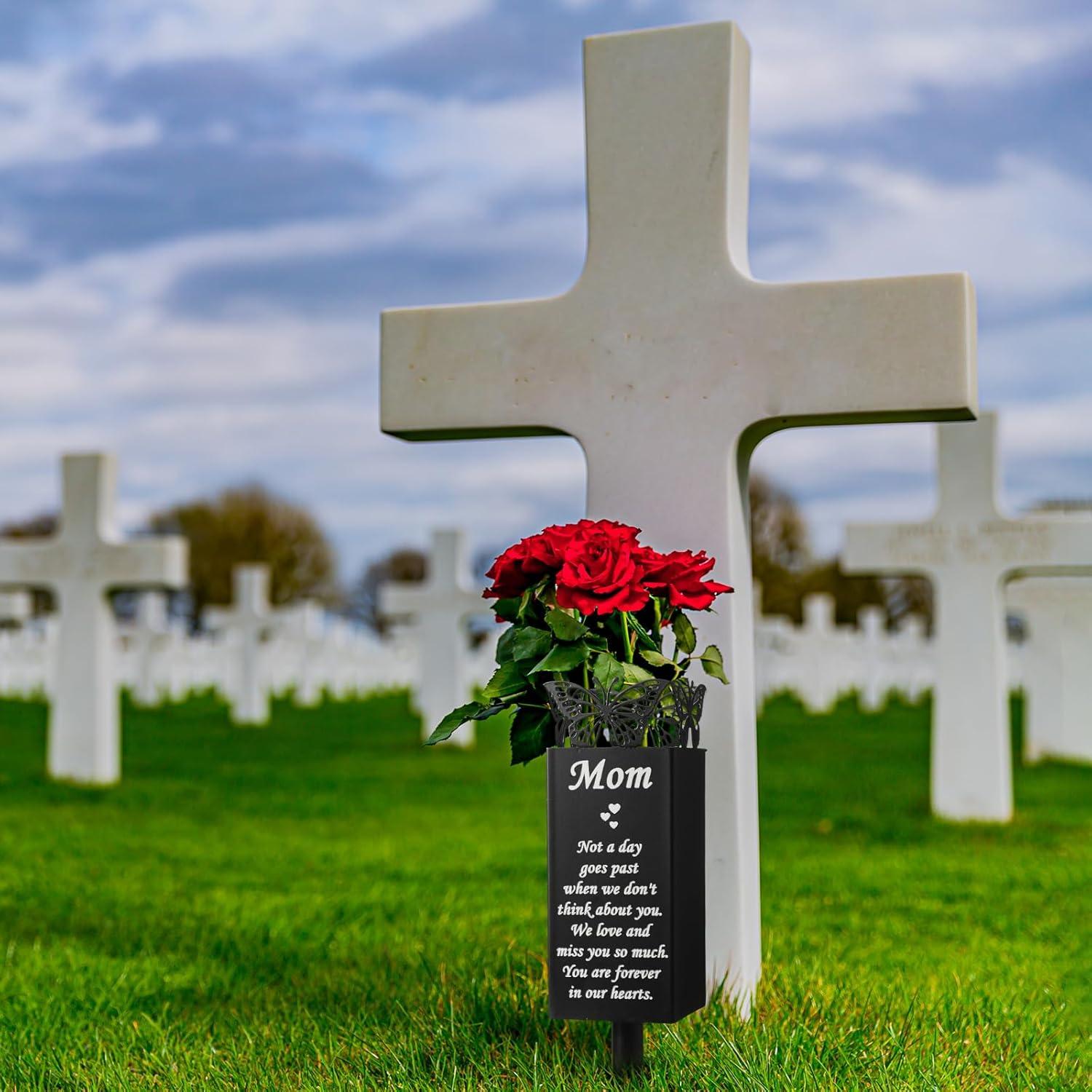 imageGeosar Cemetery Vases for Grave Metal Flower Butterfly Cemetery Vases Memorial Flower Holder with Spike Grave Marker Floral Cemetery Decorations for Grave Lawn Yard Outdoor FuneralMomMom