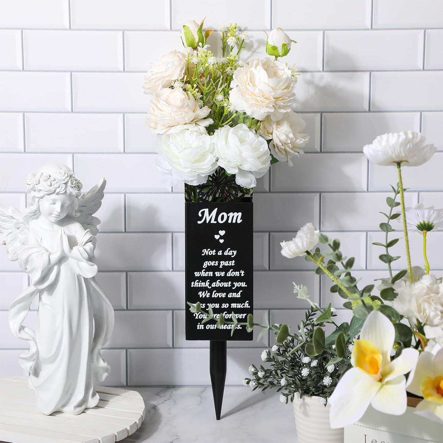 imageGeosar Cemetery Vases for Grave Metal Flower Butterfly Cemetery Vases Memorial Flower Holder with Spike Grave Marker Floral Cemetery Decorations for Grave Lawn Yard Outdoor FuneralMomMom