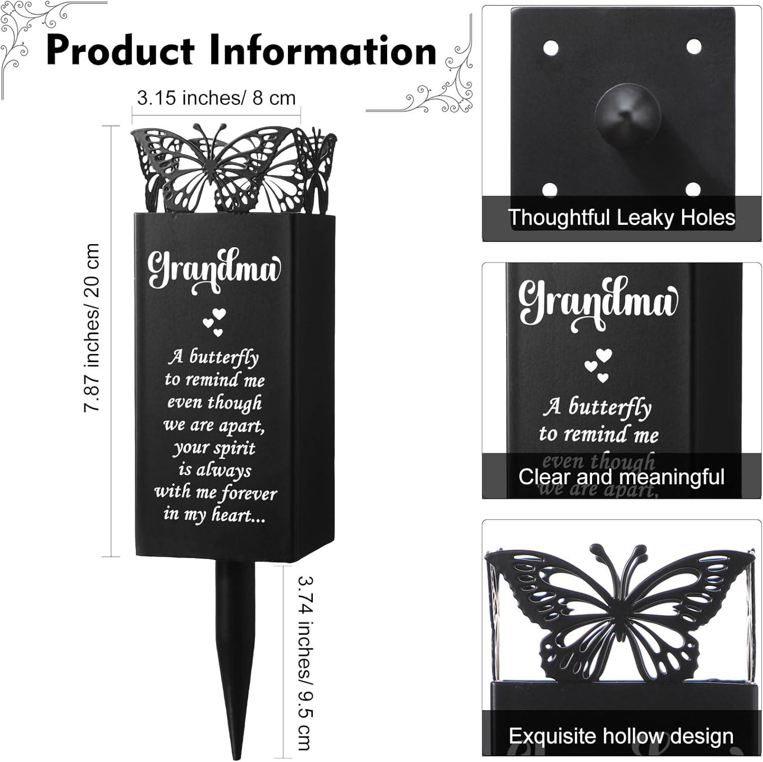 imageGeosar Cemetery Vases for Grave Metal Flower Butterfly Cemetery Vases Memorial Flower Holder with Spike Grave Marker Floral Cemetery Decorations for Grave Lawn Yard Outdoor FuneralMomGrandma