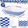 imageGeosar 100 Pcs Gingham Party Supply Disposable Paper Food Tray Bulk Disposable Food Boat with Checkered Wax Paper Sheet Checkered Wrapping supply for Carnival Picnic Birthday Party RedBlue