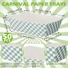 imageGeosar 100 Pcs Gingham Party Supply Disposable Paper Food Tray Bulk Disposable Food Boat with Checkered Wax Paper Sheet Checkered Wrapping supply for Carnival Picnic Birthday Party RedSage Green