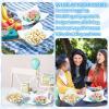 imageGeosar 100 Pcs Gingham Party Supply Disposable Paper Food Tray Bulk Disposable Food Boat with Checkered Wax Paper Sheet Checkered Wrapping supply for Carnival Picnic Birthday Party RedLight Blue