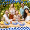 imageGeosar 100 Pcs Gingham Party Supply Disposable Paper Food Tray Bulk Disposable Food Boat with Checkered Wax Paper Sheet Checkered Wrapping supply for Carnival Picnic Birthday Party RedBlue