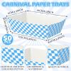 imageGeosar 100 Pcs Gingham Party Supply Disposable Paper Food Tray Bulk Disposable Food Boat with Checkered Wax Paper Sheet Checkered Wrapping supply for Carnival Picnic Birthday Party RedLight Blue