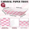 imageGeosar 100 Pcs Gingham Party Supply Disposable Paper Food Tray Bulk Disposable Food Boat with Checkered Wax Paper Sheet Checkered Wrapping supply for Carnival Picnic Birthday Party RedPink