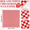 imageGeosar 100 Pcs Gingham Party Supply Disposable Paper Food Tray Bulk Disposable Food Boat with Checkered Wax Paper Sheet Checkered Wrapping supply for Carnival Picnic Birthday Party RedRed