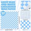 imageGeosar 100 Pcs Gingham Party Supply Disposable Paper Food Tray Bulk Disposable Food Boat with Checkered Wax Paper Sheet Checkered Wrapping supply for Carnival Picnic Birthday Party RedLight Blue