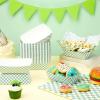 imageGeosar 100 Pcs Gingham Party Supply Disposable Paper Food Tray Bulk Disposable Food Boat with Checkered Wax Paper Sheet Checkered Wrapping supply for Carnival Picnic Birthday Party RedSage Green