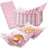 imageGeosar 100 Pcs Gingham Party Supply Disposable Paper Food Tray Bulk Disposable Food Boat with Checkered Wax Paper Sheet Checkered Wrapping supply for Carnival Picnic Birthday Party RedPink