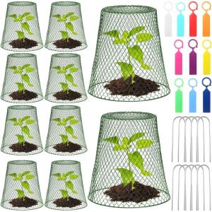 imageGeosar 20 Pcs 9 inch Chicken Wire Cloche Plant Protector Cover Metal Garden Cloche Dome for Plants Chicken Wire Protection Basket with Garden Stakes for Avoiding Rabbit Bird Small Animals Eat BlackGreen