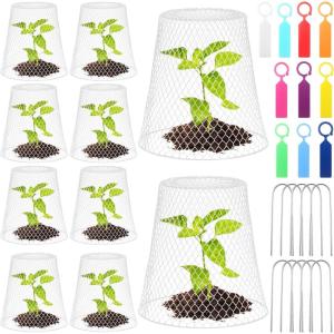 imageGeosar 20 Pcs 9 inch Chicken Wire Cloche Plant Protector Cover Metal Garden Cloche Dome for Plants Chicken Wire Protection Basket with Garden Stakes for Avoiding Rabbit Bird Small Animals Eat BlackWhite