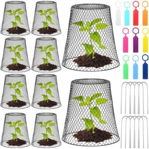 imageGeosar 20 Pcs 9 inch Chicken Wire Cloche Plant Protector Cover Metal Garden Cloche Dome for Plants Chicken Wire Protection Basket with Garden Stakes for Avoiding Rabbit Bird Small Animals Eat BlackBlack
