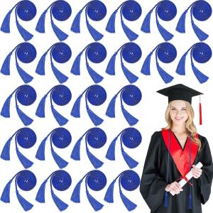 imageGeosar 48 Pcs Graduation Cords Honor Cords with Tassel for Bachelor Master Doctor Graduation Ceremonies Blue and WhiteBlue