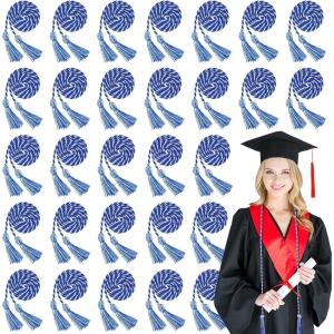 imageGeosar 48 Pcs Graduation Cords Honor Cords with Tassel for Bachelor Master Doctor Graduation Ceremonies Blue and WhiteBlue and White