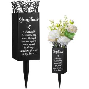 imageGeosar Cemetery Vases for Grave Metal Flower Butterfly Cemetery Vases Memorial Flower Holder with Spike Grave Marker Floral Cemetery Decorations for Grave Lawn Yard Outdoor FuneralMomGrandma