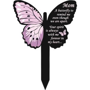 imageMom Memorial Stakes Cemetery Grave Plaque Stake Markers Memorial Butterfly Plaques for Outdoors Sympathy Garden Stake Acrylic Waterproof Garden Grave DecorationCute StyleCute Style