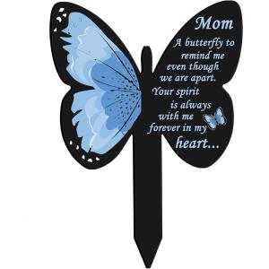 imageMom Memorial Stakes Cemetery Grave Plaque Stake Markers Memorial Butterfly Plaques for Outdoors Sympathy Garden Stake Acrylic Waterproof Garden Grave DecorationCute StyleElegant Style