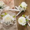 imageGeosar 20 Pcs Wedding Corsage and Boutonniere Set Homecoming Artificial Corsage Wristlet and Boutonniere for Men Women Bride Bridesmaid Wedding Flowers Accessories Prom Suit Decorations White
