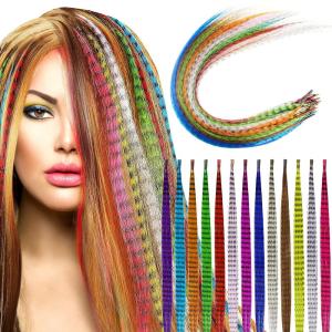image78 Pieces Synthetic Feather Hair Mixed Color Feather Extensions Not Real Hair Extensions Colorful Long Straight for Party Teen Girl 13 Colors