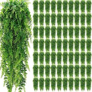 imageGeosar 110 Pcs Artificial Hanging Plants 32 Inch Hanging Boston Ferns Plastic Fake Plants for Wall Room Garden Wedding Garland Indoor Outdoor Decoration No Basket110