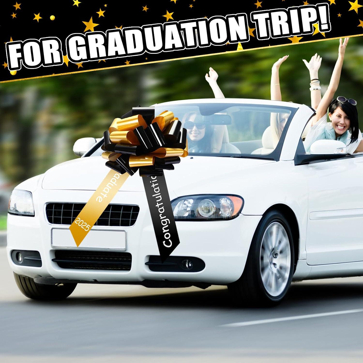 imageGeosar 20 Inch Graduate Big Car Bow Large Giant Graduation Congratulations Car Bow Ribbon for 2025 Graduation Gift Birthday Party Decoration Black Gold