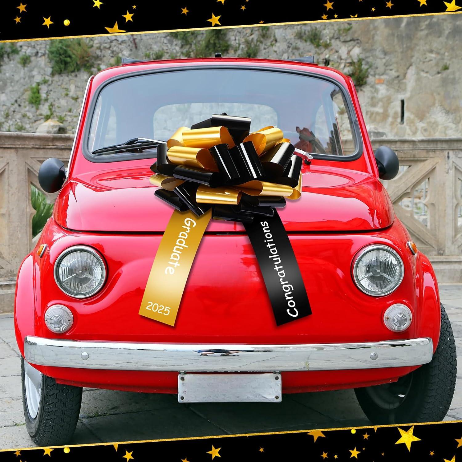 imageGeosar 20 Inch Graduate Big Car Bow Large Giant Graduation Congratulations Car Bow Ribbon for 2025 Graduation Gift Birthday Party Decoration Black Gold