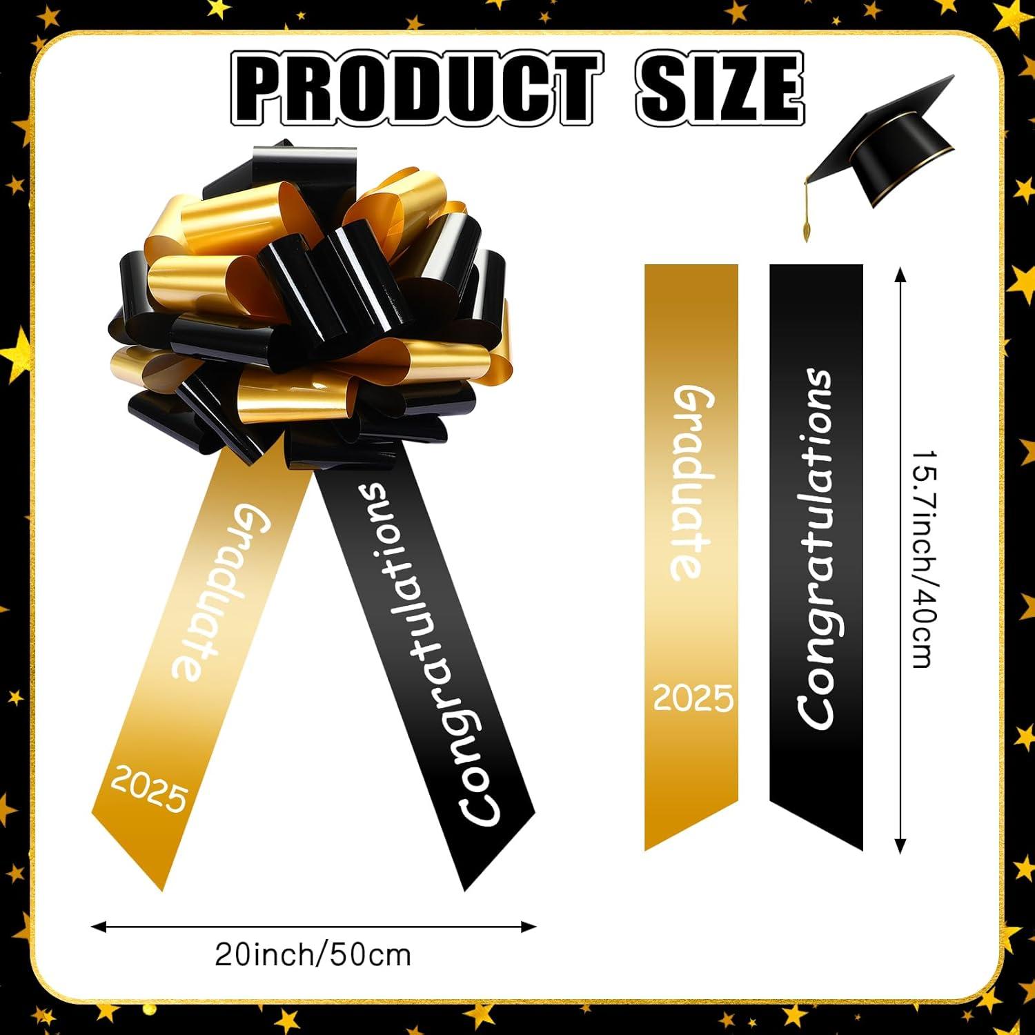 imageGeosar 20 Inch Graduate Big Car Bow Large Giant Graduation Congratulations Car Bow Ribbon for 2025 Graduation Gift Birthday Party Decoration Black Gold