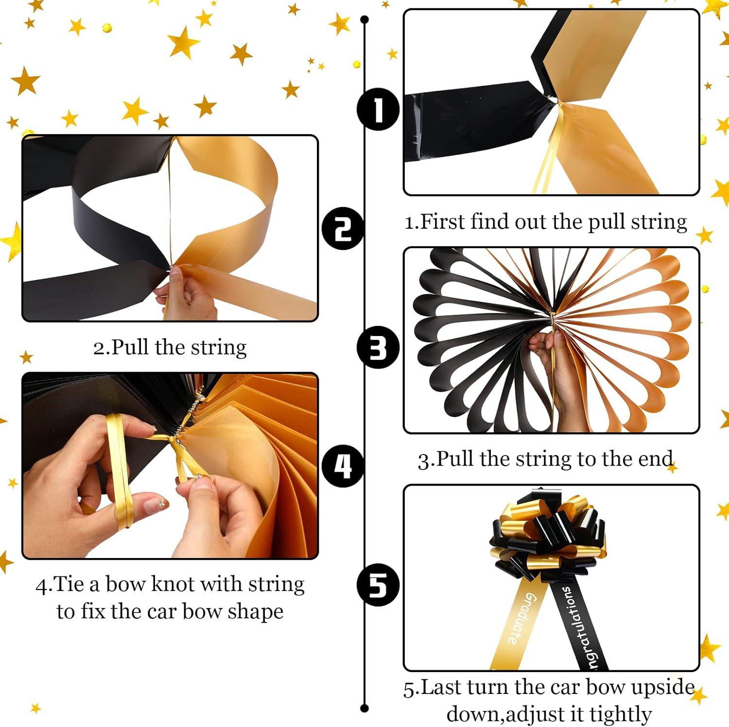 imageGeosar 20 Inch Graduate Big Car Bow Large Giant Graduation Congratulations Car Bow Ribbon for 2025 Graduation Gift Birthday Party Decoration Black Gold
