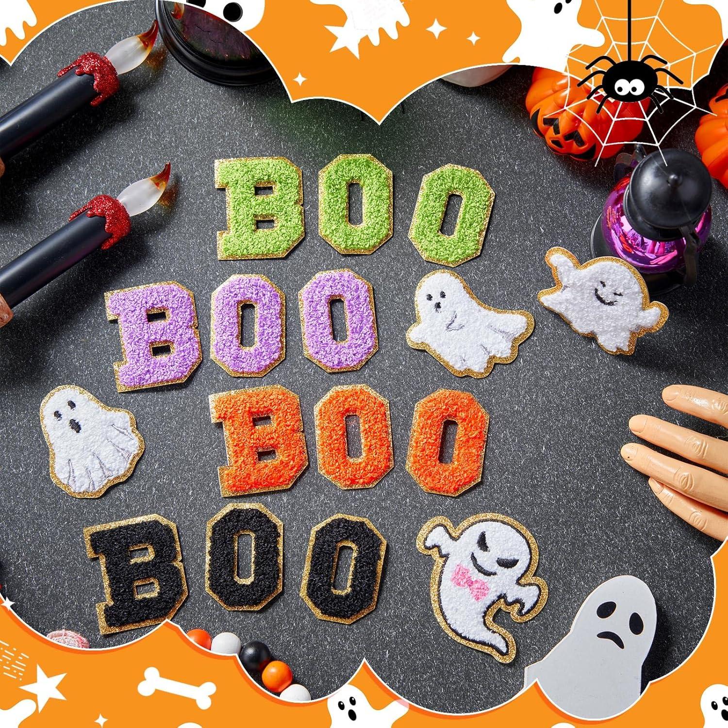imageGeosar 20 Pcs Halloween Self Adhesive Patches Boo Cute Ghost Sew on Stickers Applique Washable for DIY Crafts T Shirt Clothing Jackets Backpacks Jeans Party Decorations Pink BooHalloween Boo