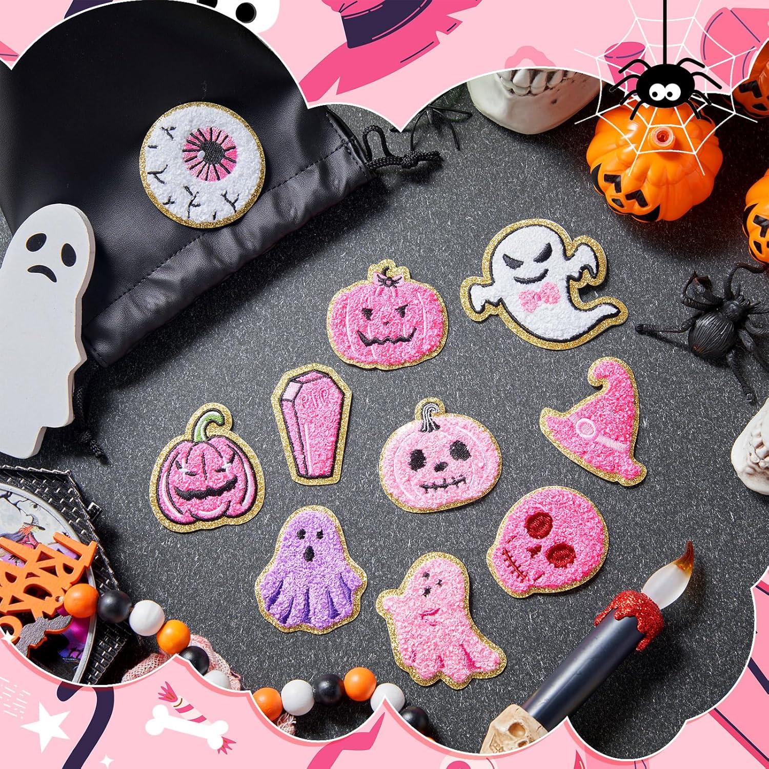 imageGeosar 20 Pcs Halloween Self Adhesive Patches Boo Cute Ghost Sew on Stickers Applique Washable for DIY Crafts T Shirt Clothing Jackets Backpacks Jeans Party Decorations Pink BooPink Halloween