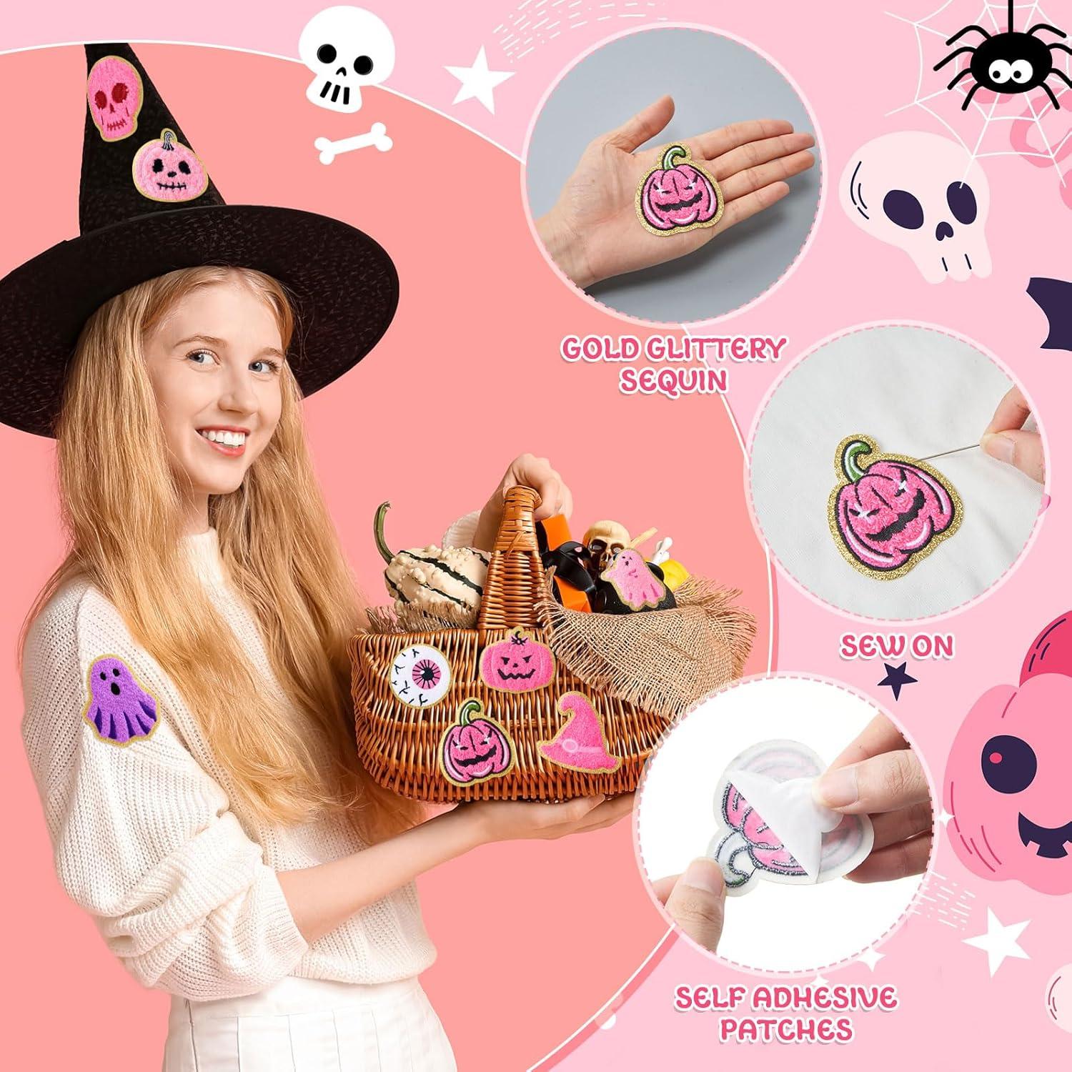 imageGeosar 20 Pcs Halloween Self Adhesive Patches Boo Cute Ghost Sew on Stickers Applique Washable for DIY Crafts T Shirt Clothing Jackets Backpacks Jeans Party Decorations Pink BooPink Halloween