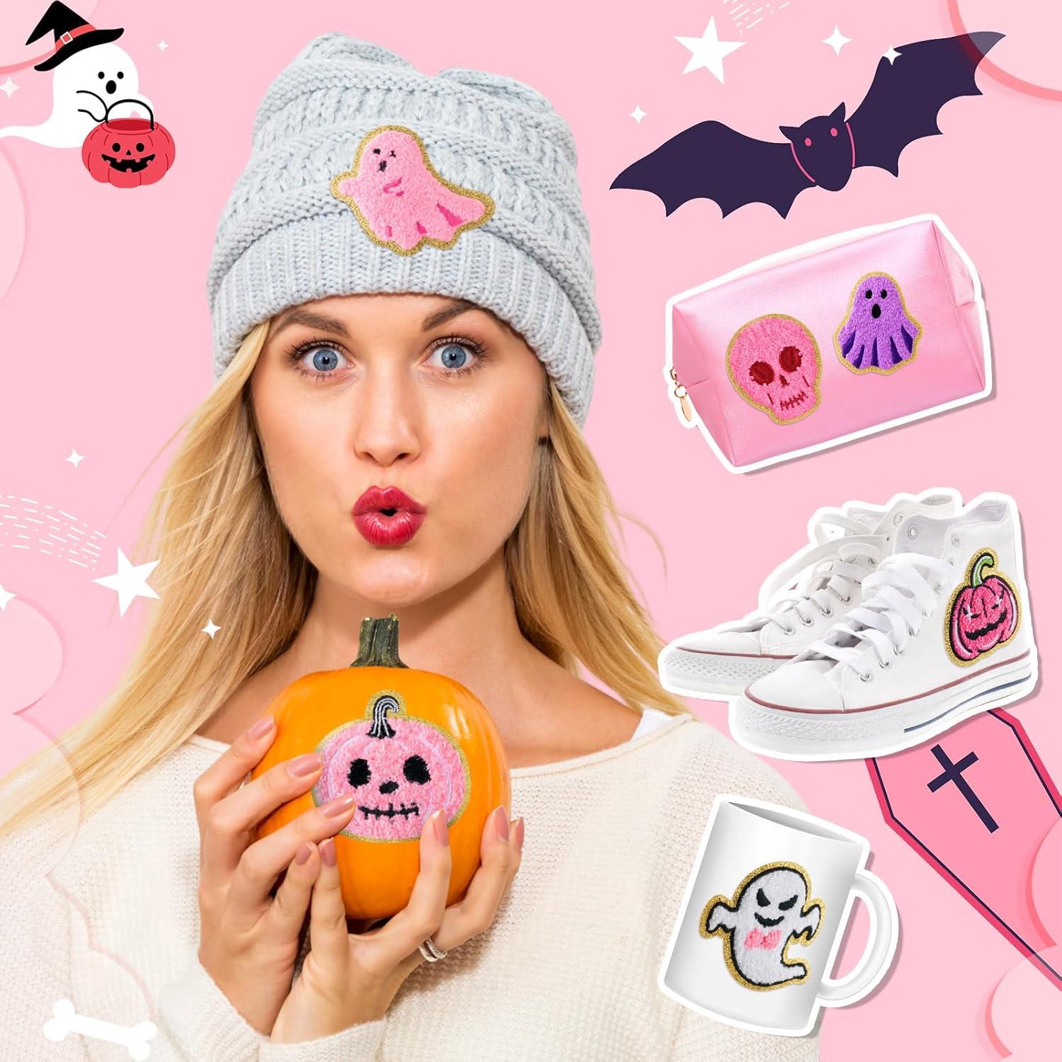 imageGeosar 20 Pcs Halloween Self Adhesive Patches Boo Cute Ghost Sew on Stickers Applique Washable for DIY Crafts T Shirt Clothing Jackets Backpacks Jeans Party Decorations Pink BooPink Halloween