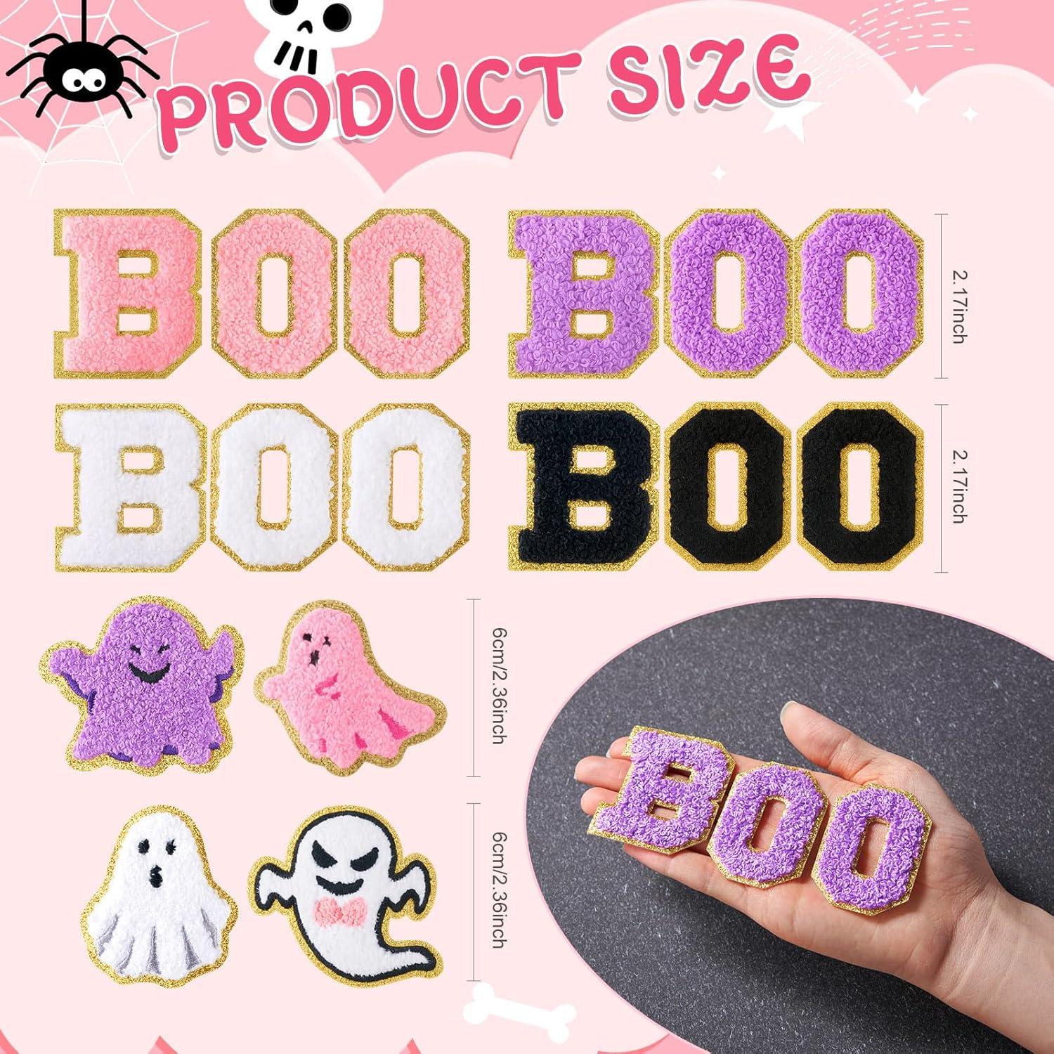 imageGeosar 20 Pcs Halloween Self Adhesive Patches Boo Cute Ghost Sew on Stickers Applique Washable for DIY Crafts T Shirt Clothing Jackets Backpacks Jeans Party Decorations Pink BooPink Boo