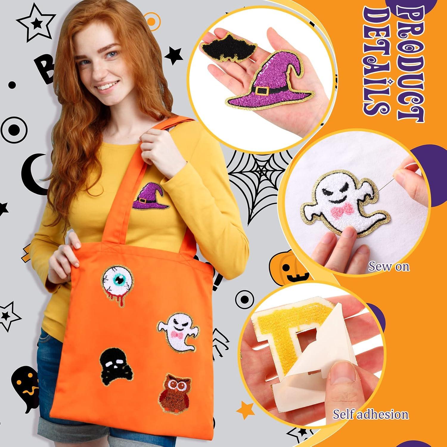 imageGeosar 20 Pcs Halloween Self Adhesive Patches Boo Cute Ghost Sew on Stickers Applique Washable for DIY Crafts T Shirt Clothing Jackets Backpacks Jeans Party Decorations Pink BooPumpkin