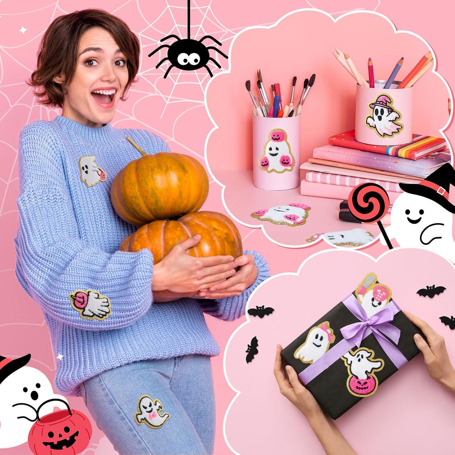 imageGeosar 20 Pcs Halloween Self Adhesive Patches Boo Cute Ghost Sew on Stickers Applique Washable for DIY Crafts T Shirt Clothing Jackets Backpacks Jeans Party Decorations Pink BooPink Ghost