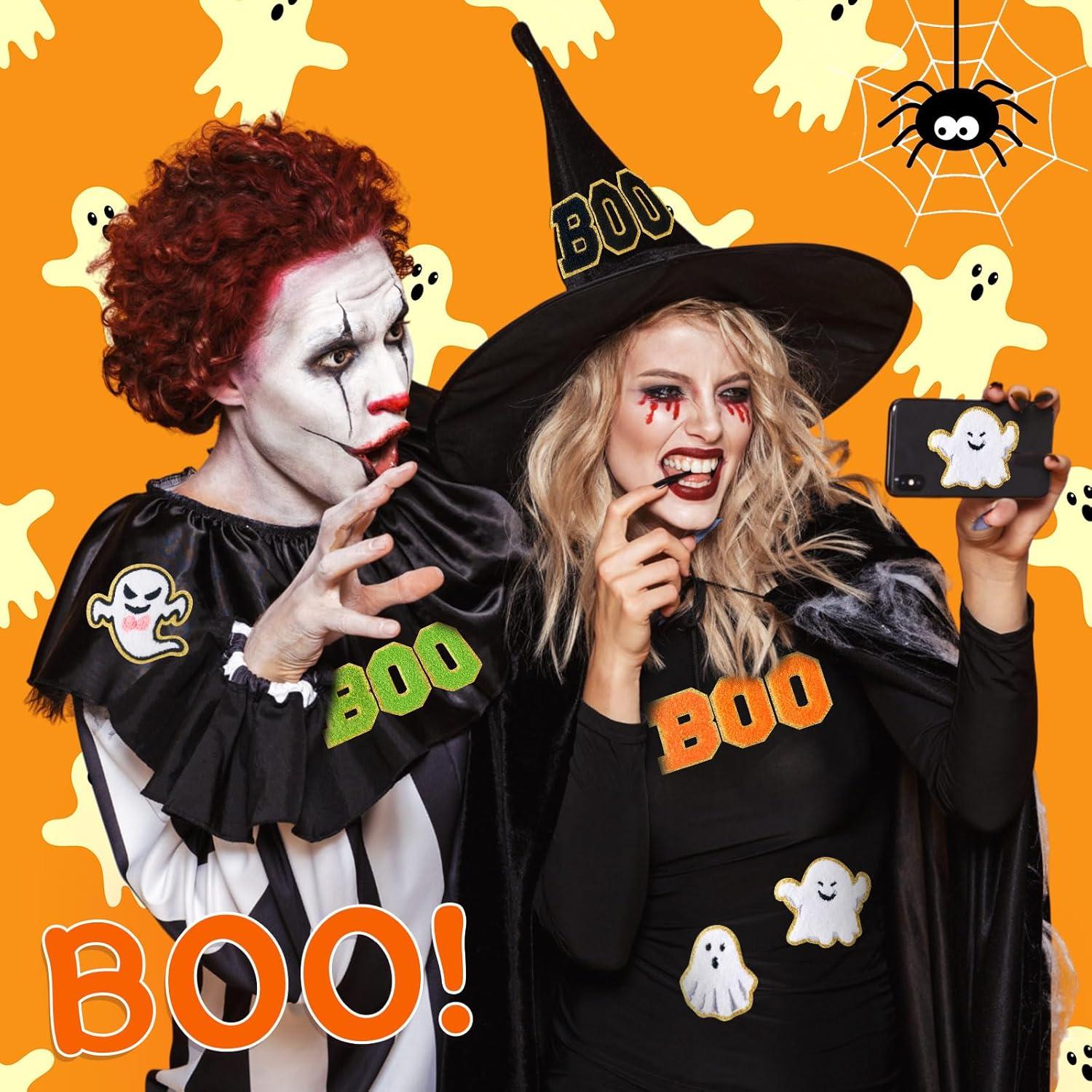 imageGeosar 20 Pcs Halloween Self Adhesive Patches Boo Cute Ghost Sew on Stickers Applique Washable for DIY Crafts T Shirt Clothing Jackets Backpacks Jeans Party Decorations Pink BooHalloween Boo