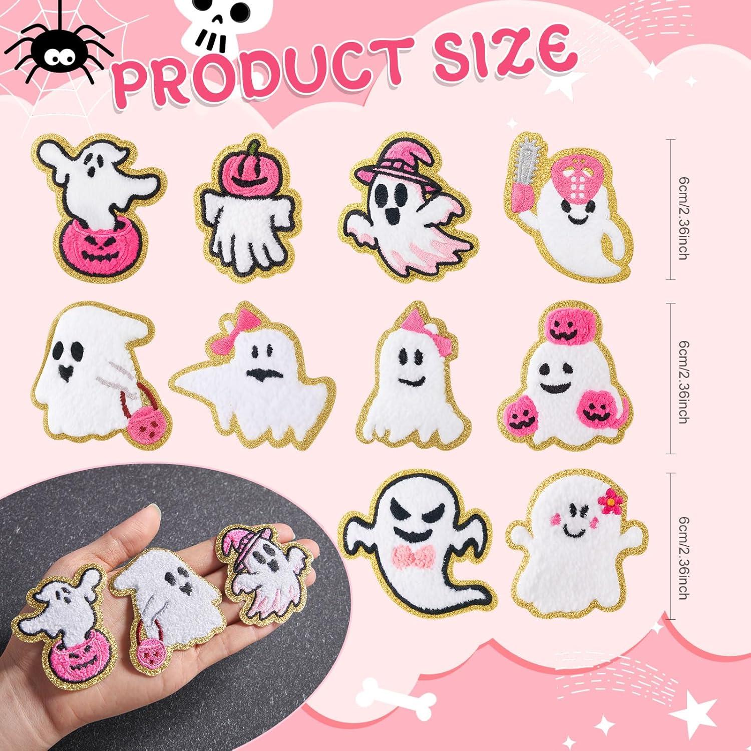 imageGeosar 20 Pcs Halloween Self Adhesive Patches Boo Cute Ghost Sew on Stickers Applique Washable for DIY Crafts T Shirt Clothing Jackets Backpacks Jeans Party Decorations Pink BooPink Ghost