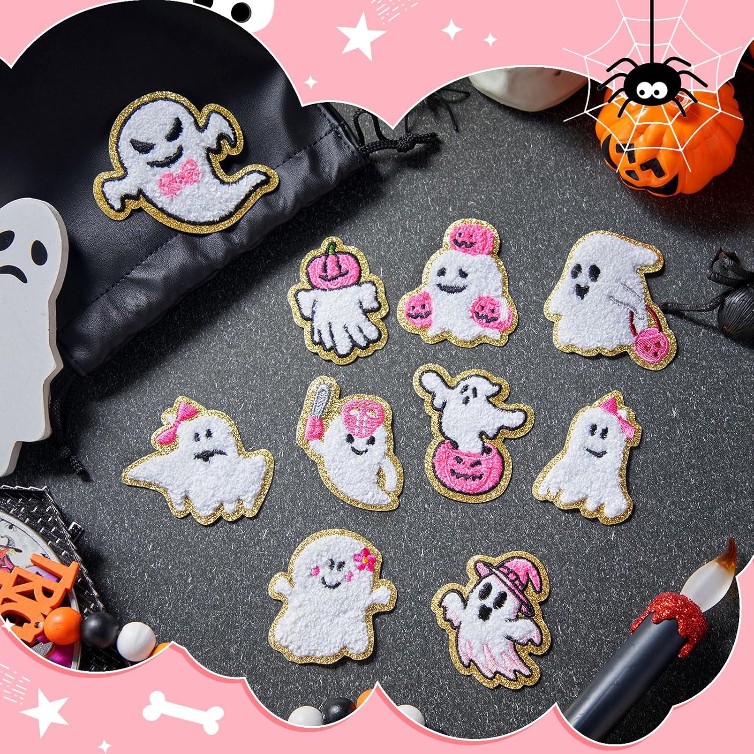imageGeosar 20 Pcs Halloween Self Adhesive Patches Boo Cute Ghost Sew on Stickers Applique Washable for DIY Crafts T Shirt Clothing Jackets Backpacks Jeans Party Decorations Pink BooPink Ghost