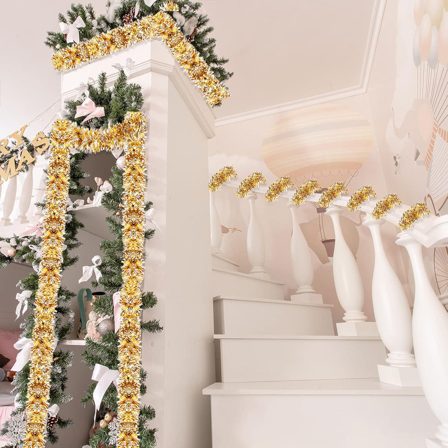 imageGeosar 262 Feet Christmas Tinsel Garland Decoration Metallic Tinsel Twist Garland Halloween Christmas Tree Artificial Hanging Ornament for Birthday Party DecorationBlueLight Gold  Silver