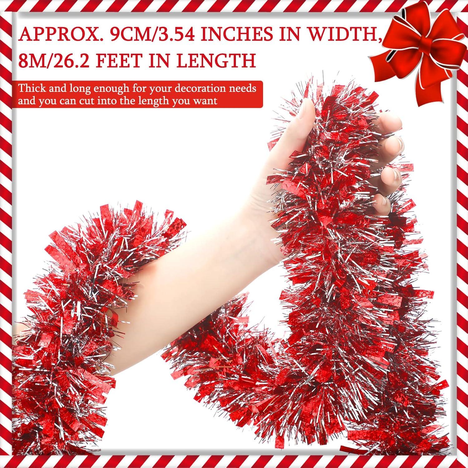 imageGeosar 262 Feet Christmas Tinsel Garland Decoration Metallic Tinsel Twist Garland Halloween Christmas Tree Artificial Hanging Ornament for Birthday Party DecorationBlueRed