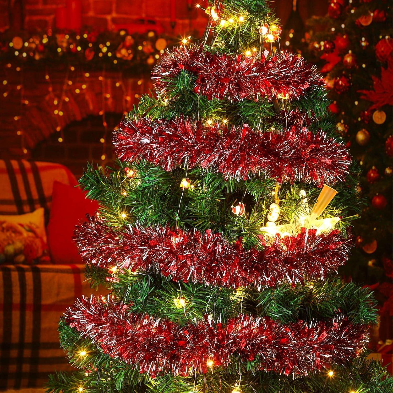 imageGeosar 262 Feet Christmas Tinsel Garland Decoration Metallic Tinsel Twist Garland Halloween Christmas Tree Artificial Hanging Ornament for Birthday Party DecorationBlueRed