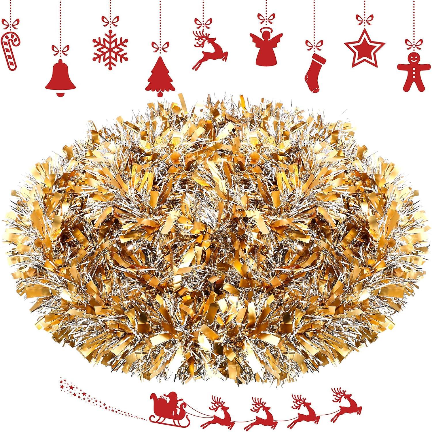 imageGeosar 262 Feet Christmas Tinsel Garland Decoration Metallic Tinsel Twist Garland Halloween Christmas Tree Artificial Hanging Ornament for Birthday Party DecorationBlueLight Gold  Silver