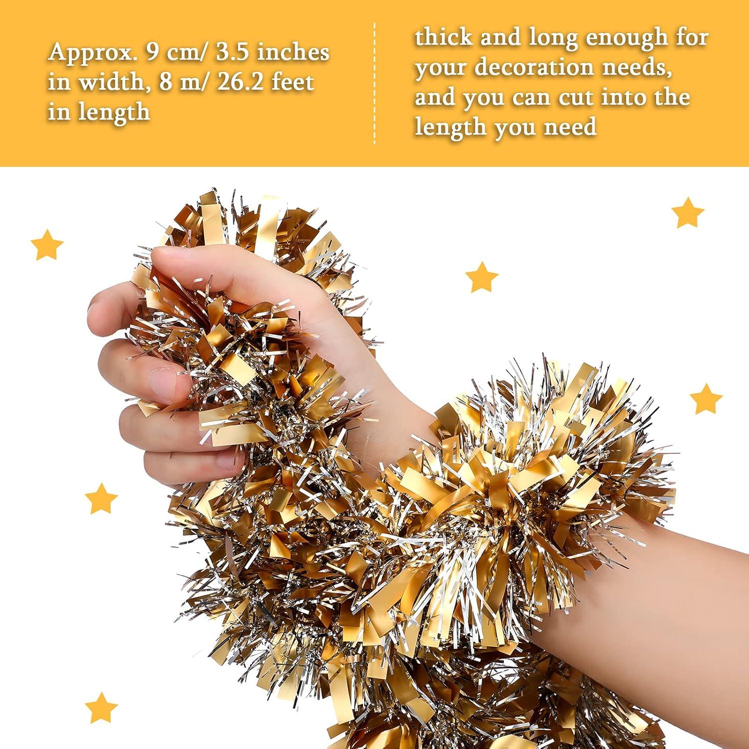 imageGeosar 262 Feet Christmas Tinsel Garland Decoration Metallic Tinsel Twist Garland Halloween Christmas Tree Artificial Hanging Ornament for Birthday Party DecorationBlueLight Gold  Silver