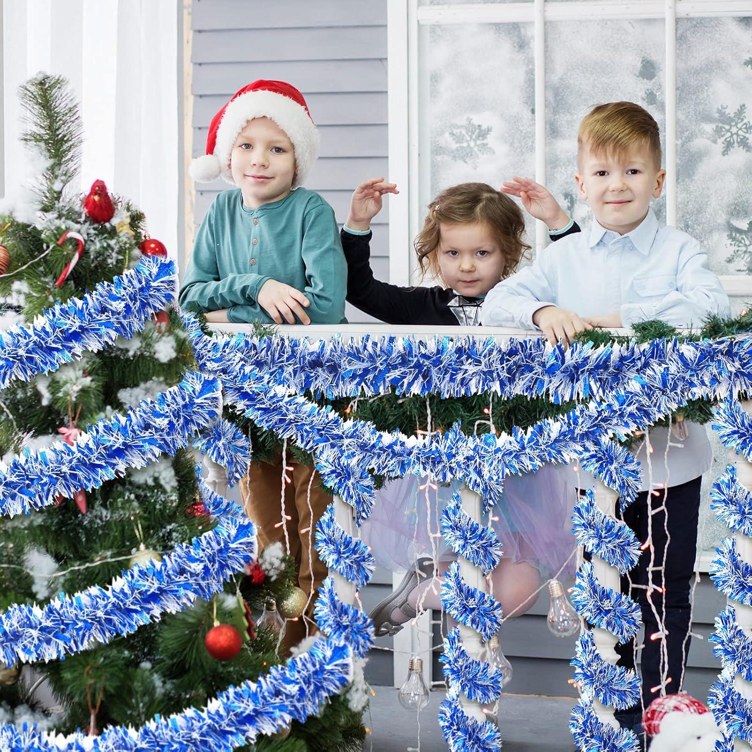 imageGeosar 262 Feet Christmas Tinsel Garland Decoration Metallic Tinsel Twist Garland Halloween Christmas Tree Artificial Hanging Ornament for Birthday Party DecorationBlueBule