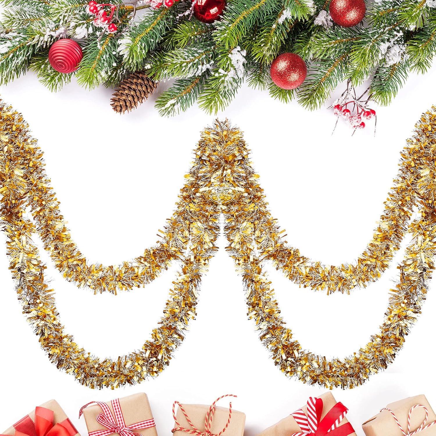 imageGeosar 262 Feet Christmas Tinsel Garland Decoration Metallic Tinsel Twist Garland Halloween Christmas Tree Artificial Hanging Ornament for Birthday Party DecorationBlueLight Gold  Silver