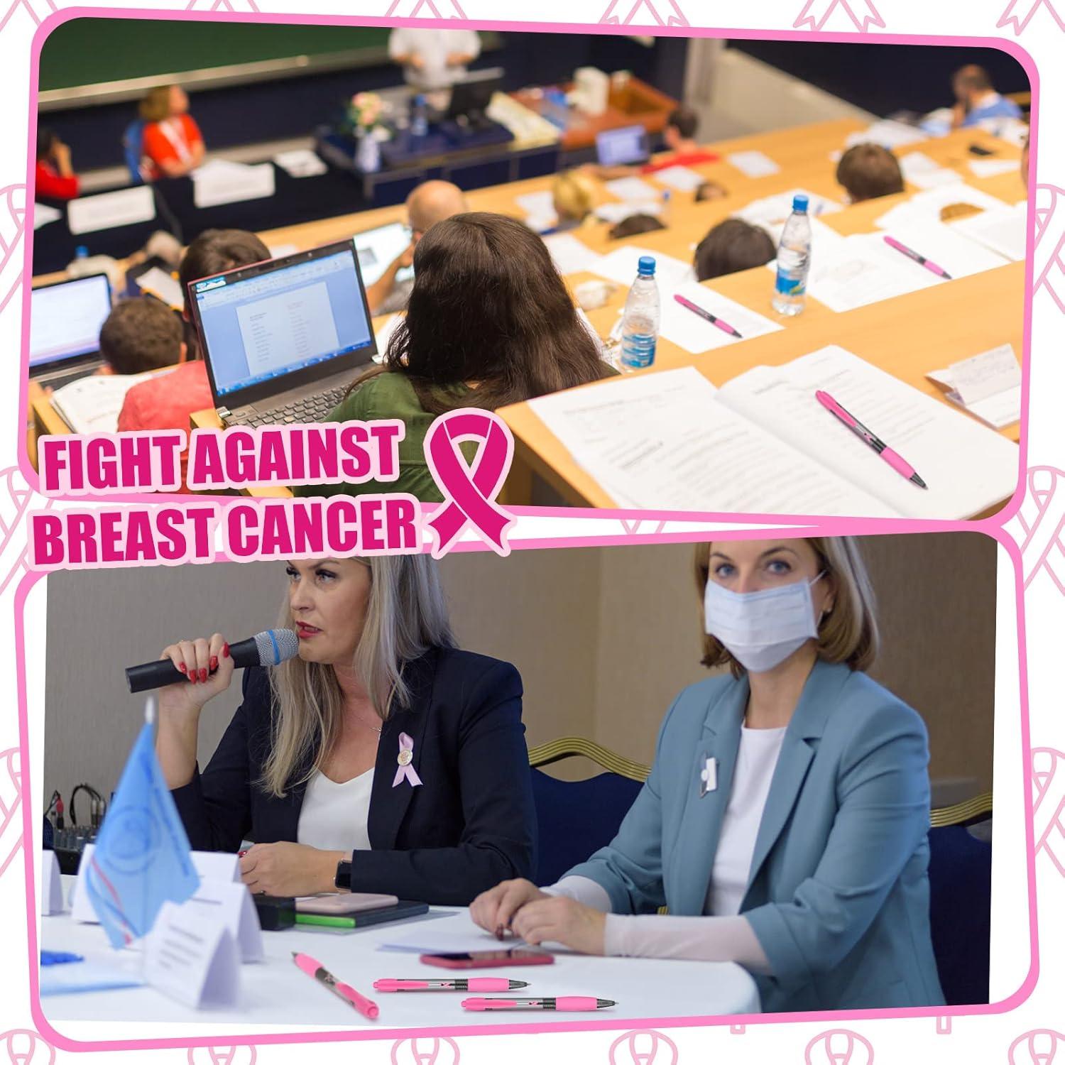 imageGeosar 48 Pcs Breast Cancer Awareness Ribbon Pen Bulk Pink Gel Retractable Black Ink Fine Point Pen for Girls Women Breast Cancer Mental Health Ovarian Cervical48
